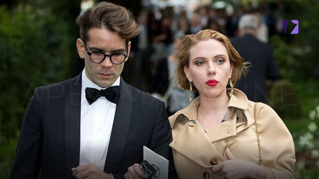 Romain Dauriac with ex-wife Scarlett Johansson walking together at a formal event